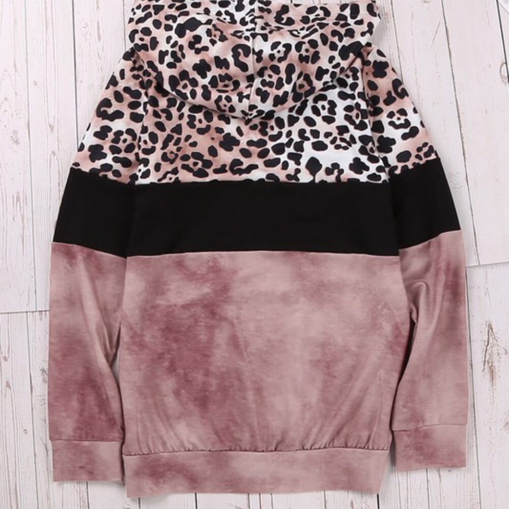 Boho Pink Leopard Print Tie Dye Sweater Top - Picture 7 of 7